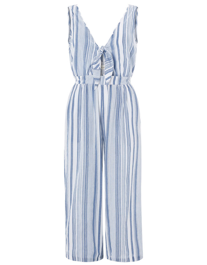 Woven Stripe Jumpsuit, Blue (BLUE), large