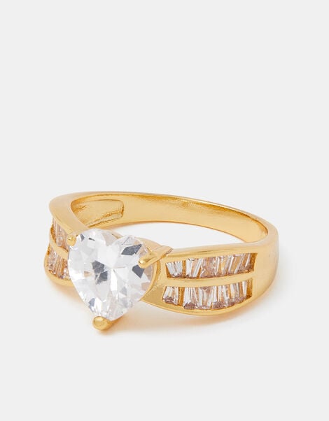 14ct Gold-Plated Sparkle Heart Ring, Gold (GOLD), large