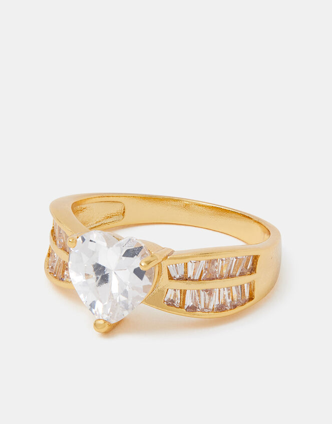 14ct Gold-Plated Sparkle Heart Ring, Gold (GOLD), large