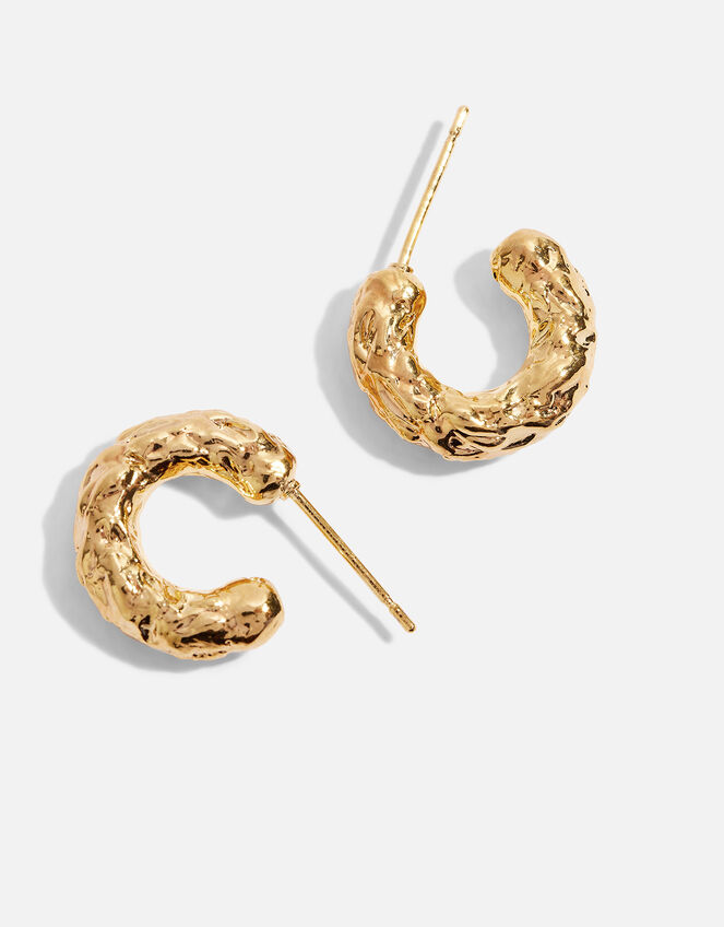 14ct Gold-Plated Molten Chunky Small Hoop Earrings, , large
