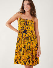 Leaf Print Mini Dress, Blue (NAVY), large