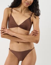 Twist Front Beaded Strap Bikini Top, Brown (BROWN), large