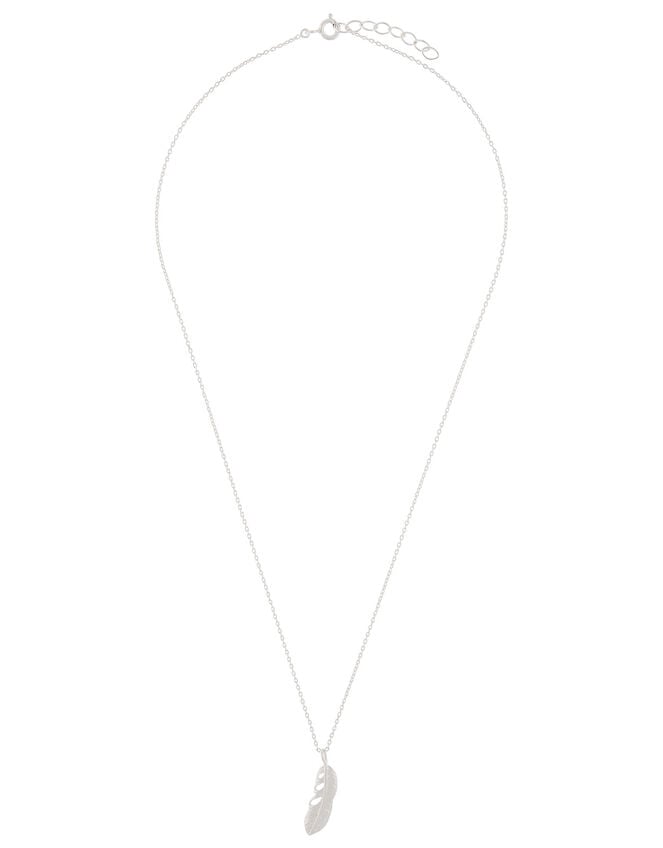 Sterling Silver Feather Pendant Necklace, , large