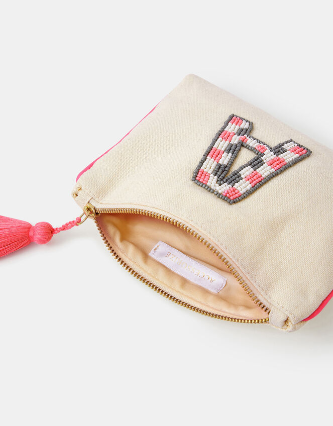 Initial Beaded Pouch, Natural (NATURAL), large
