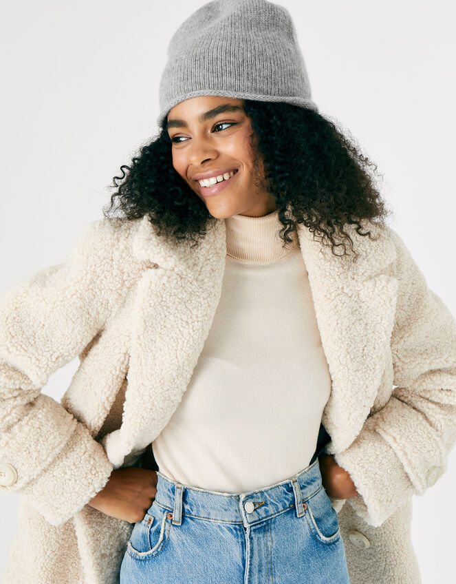 Knit Beanie in Cashmere, Grey (GREY), large