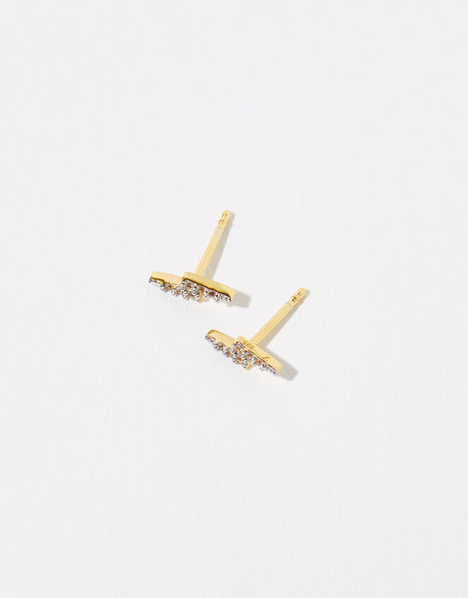 Gold Vermeil White Topaz Bolt Stud Earrings, , large