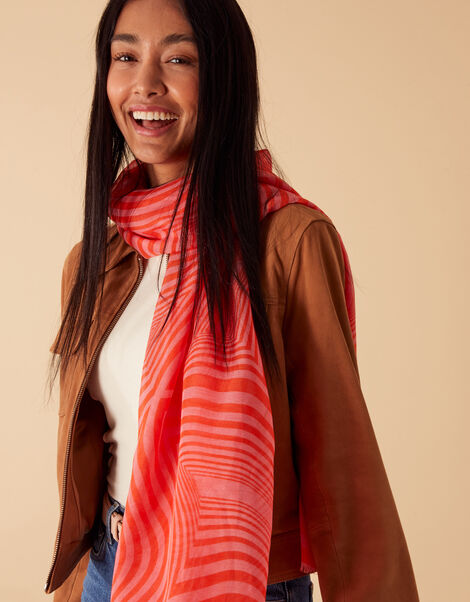 Bright Geometric Print Scarf in Recycled Polyester, , large