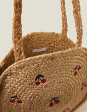 Cherry Round Jute Shoulder Bag, , large