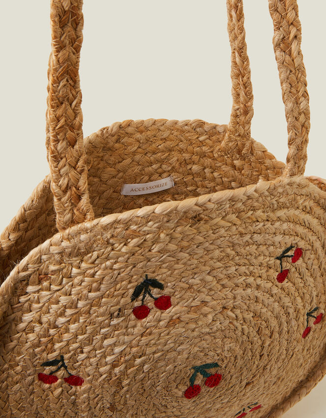 Cherry Round Jute Shoulder Bag, , large