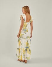 Floral Frill Strap Smocked Maxi Dress, Ivory (IVORY), large