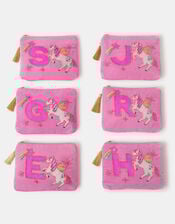 Girl Initial Unicorn Velvet Pouch, Pink (PINK), large