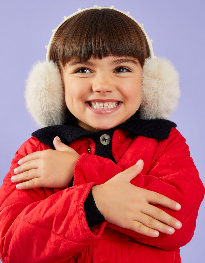 Girls Faux Fur Pearl Earmuffs, , large