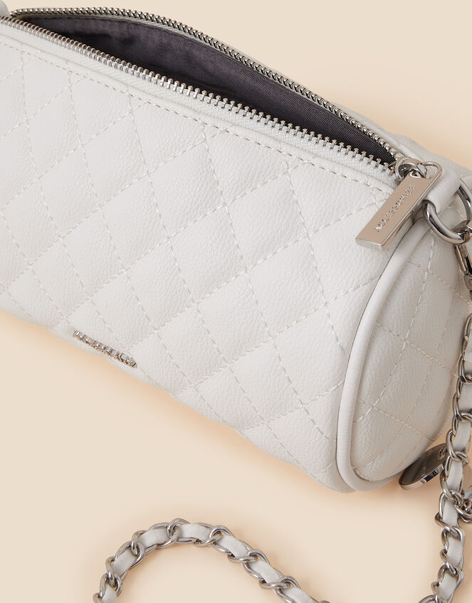 Quilted Barrel Cross-Body Bag, White (WHITE), large