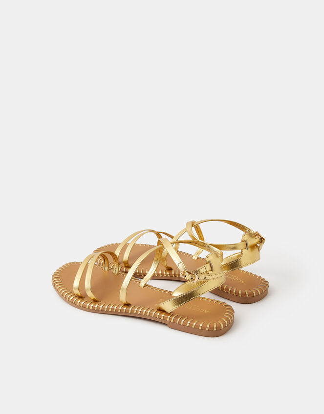 Strappy Leather Sandals, Gold (GOLD), large
