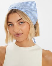 Gingham Bandana Headscarf Blue, , large