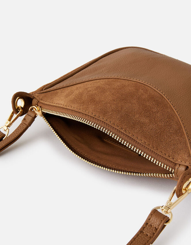 Curved Leather and Suede Cross-Body Bag, , large