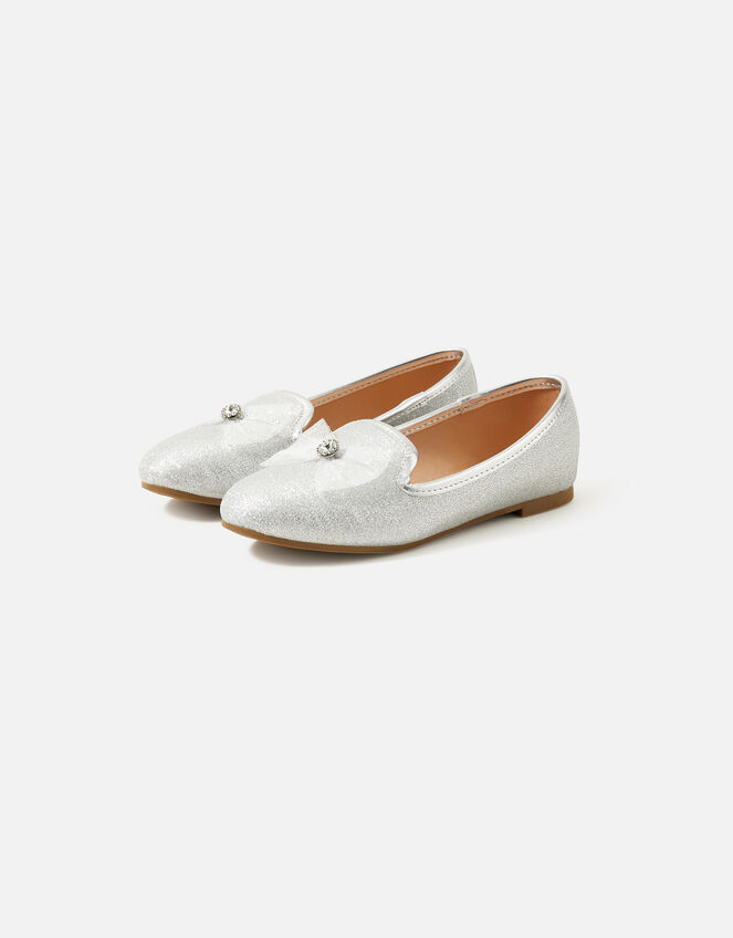 Girls Bow Slipper Shoes, Silver (SILVER), large