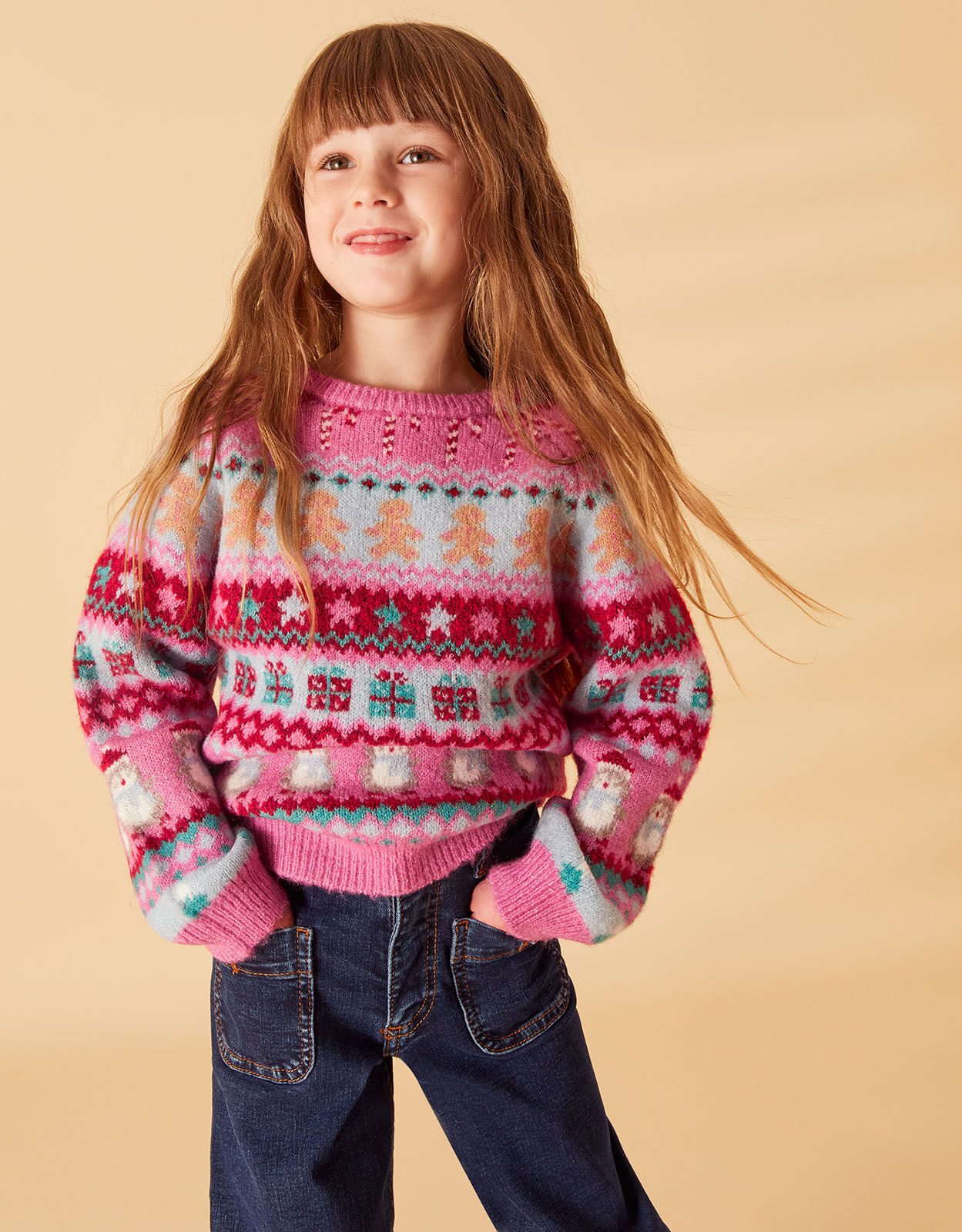 Girls Christmas Fair Isle Jumper Multi Girls tops T shirts