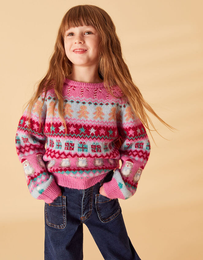 Girls Christmas Fair Isle Jumper , Multi (BRIGHTS-MULTI), large