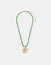 Flower Beaded Pendant Necklace, , large