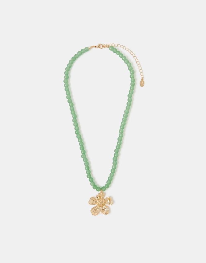 Flower Beaded Pendant Necklace, , large