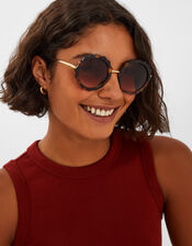 Flower Tortoiseshell Round Sunglasses, , large