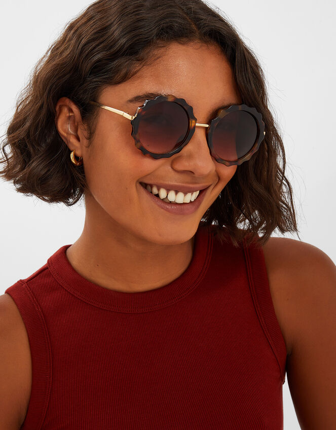 Flower Tortoiseshell Round Sunglasses, , large