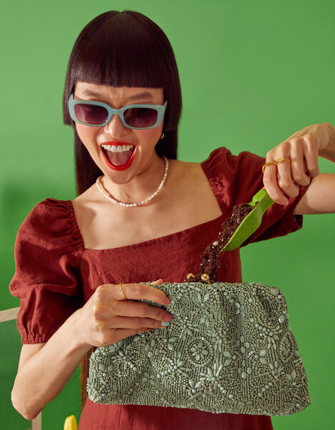 Hand-Beaded Clip Frame Clutch, , large