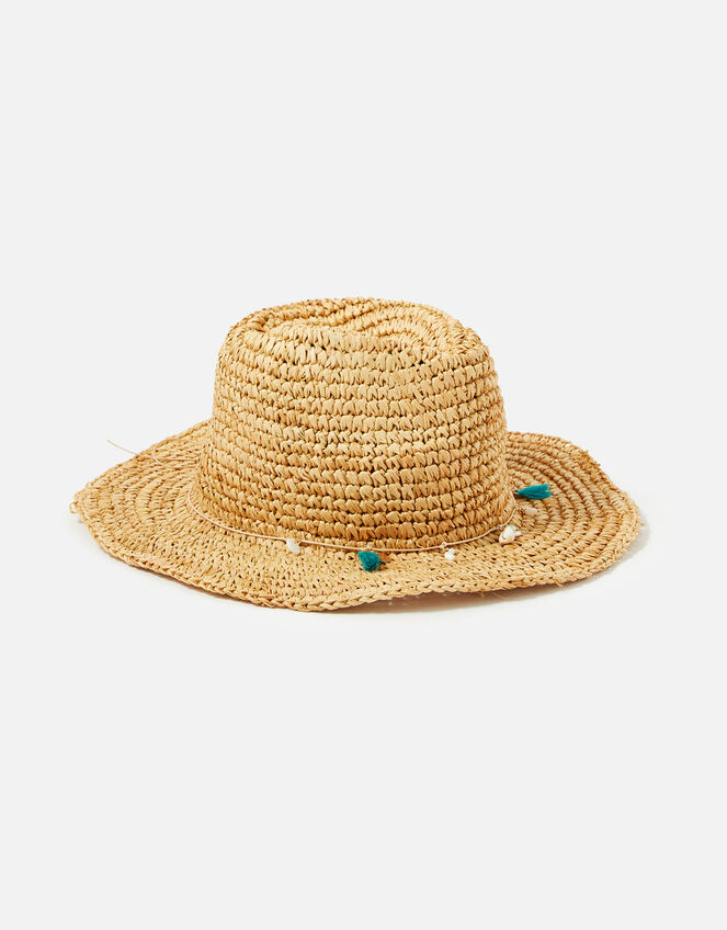 Straw Sun Hat with Shell Trim, Natural (NATURAL), large