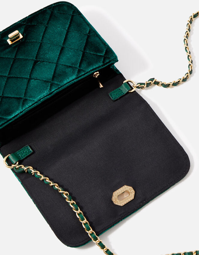 Erin Quilted Velvet Cross-Body Bag, Green (GREEN), large