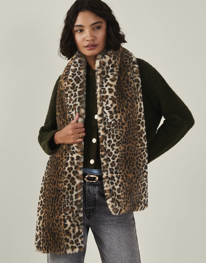 Faux Fur Stole Scarf, Leopard (LEOPARD), large
