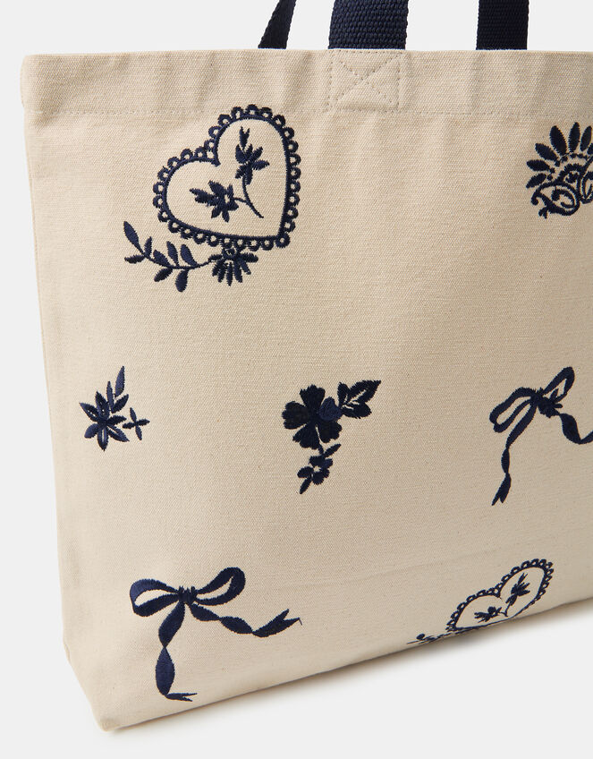 Bow Embroidered Shopper Bag, , large