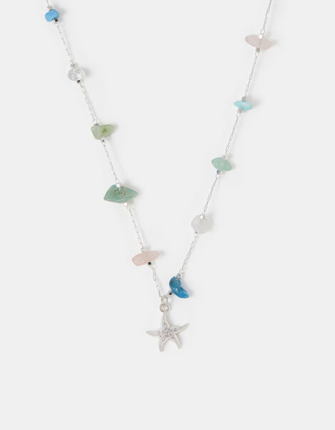 Sterling Silver-Plated Semi Precious Pendant Necklace, , large