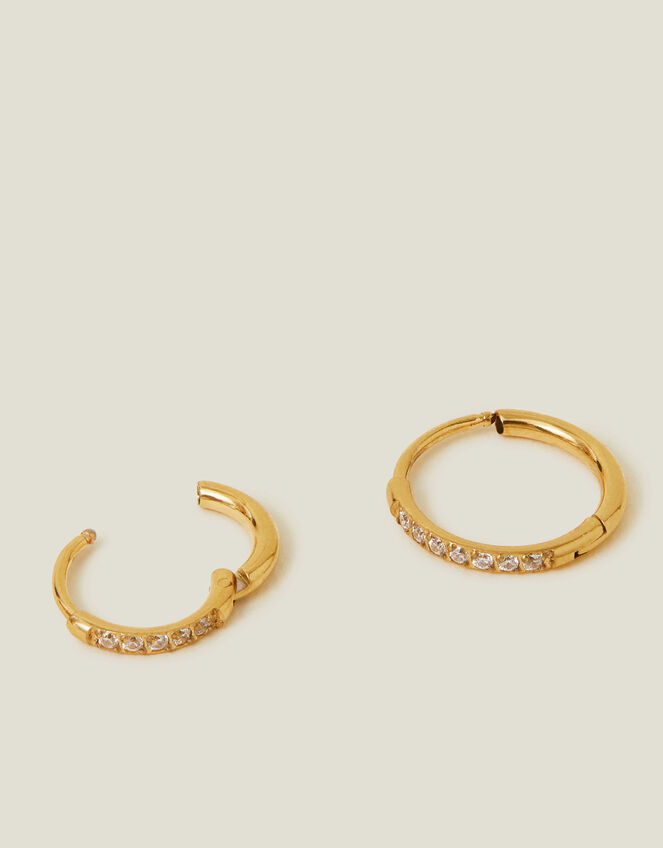 14ct Gold Plated Surgical Steel Clicker Hoops, , large