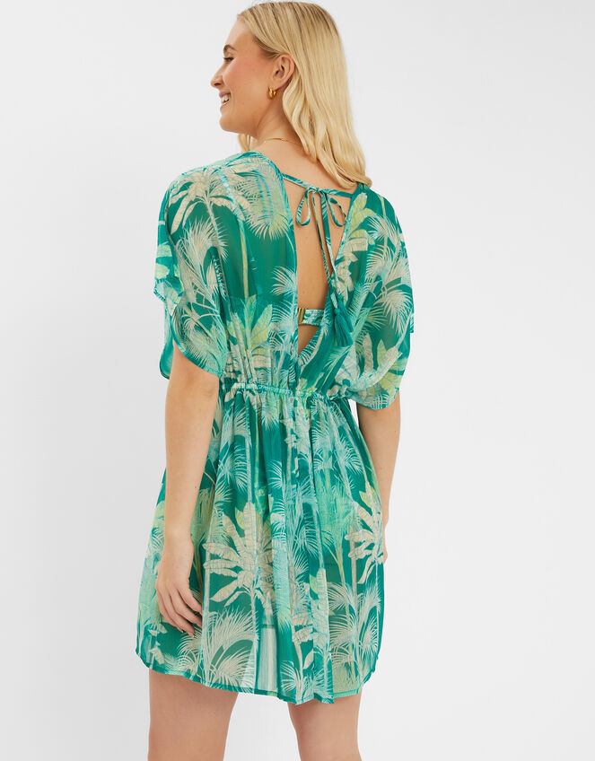 Palm Print Chiffon Mini Kaftan, Green (GREEN), large