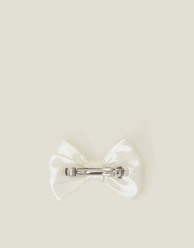 Girls Large Pearl Bow Barrette Hair Clip, , large