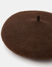 Plain Wool Beret, Brown (CHOCOLATE), large