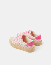 Girls Floral Checkerboard Espadrille Trainers, Pink (PINK), large