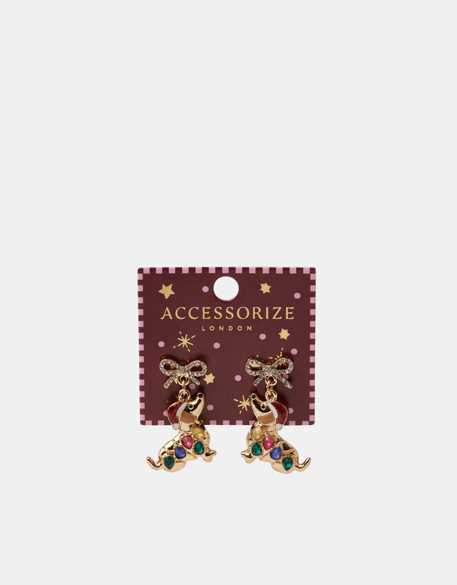 Christmas Sausage Dog Drop Earrings, , large
