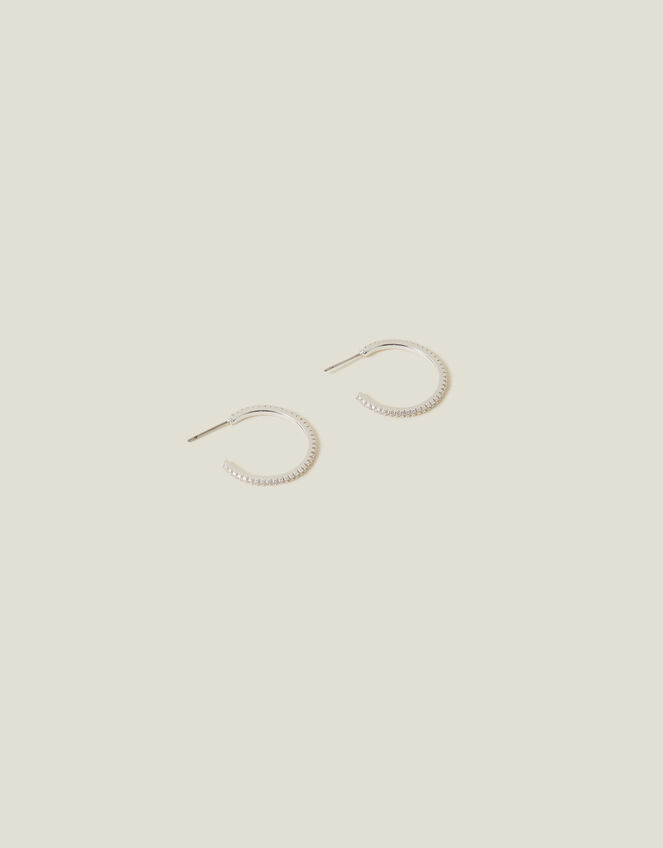 Sterling Silver-Plated Medium Sparkle Hoops, , large
