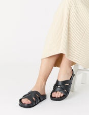 Chunky Woven Leather Sandals, Black (BLACK), large