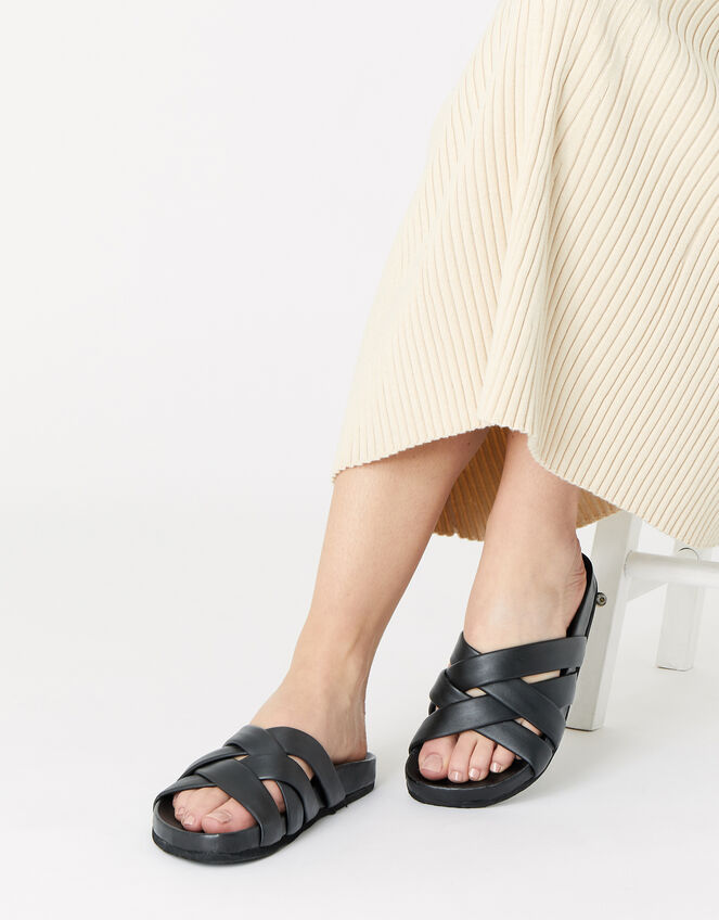 Chunky Woven Leather Sandals, Black (BLACK), large