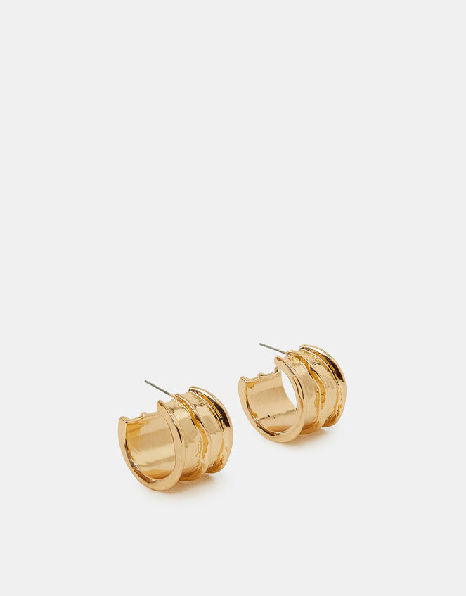 Chunky Ribbed Hoop Earrings Gold, , large