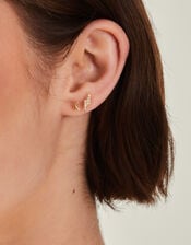 3-Pack 14ct Gold-Plated Celestial Flatback Stud Earrings, , large