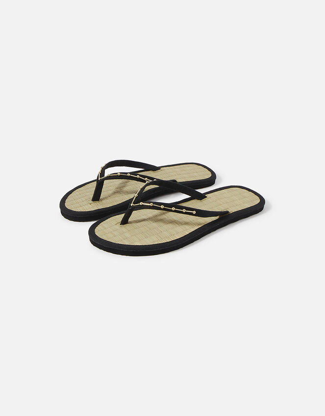 Embellished Seagrass Flip Flops, Gold (GOLD), large