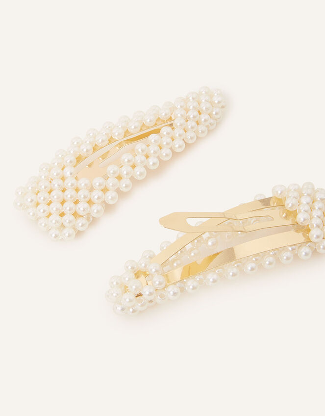 Pearly Snap Hair Clips Set of Two, , large