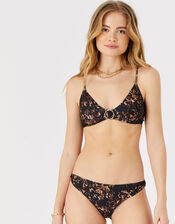 Tortoiseshell Print Buckle Bikini Top, Brown (BROWN), large