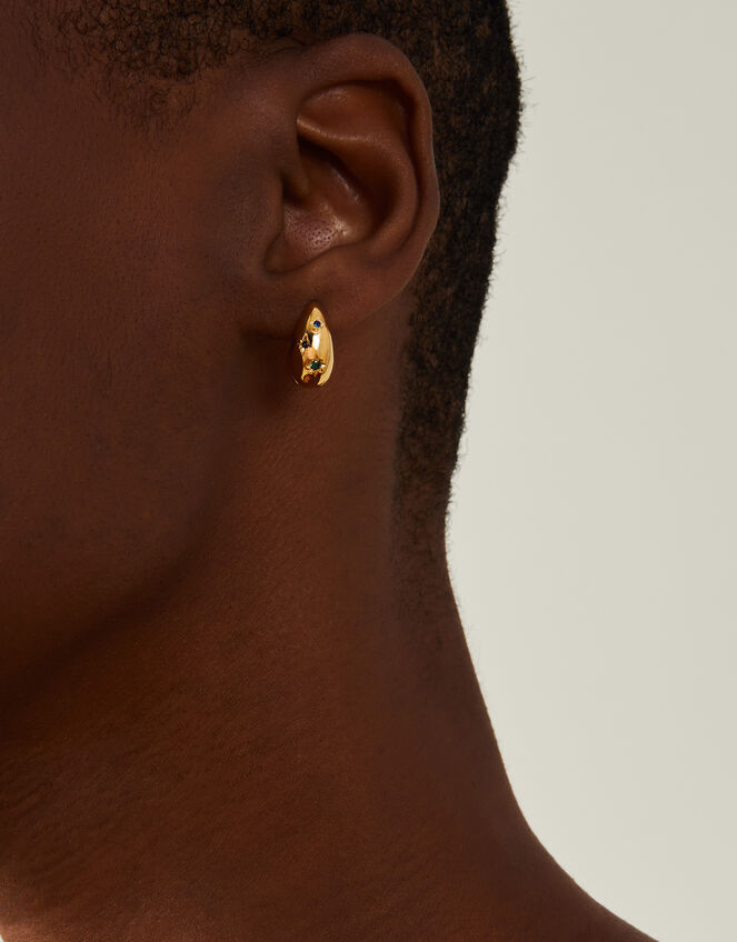 14ct Gold-Plated Diamante Tapered Hoop Earrings, , large