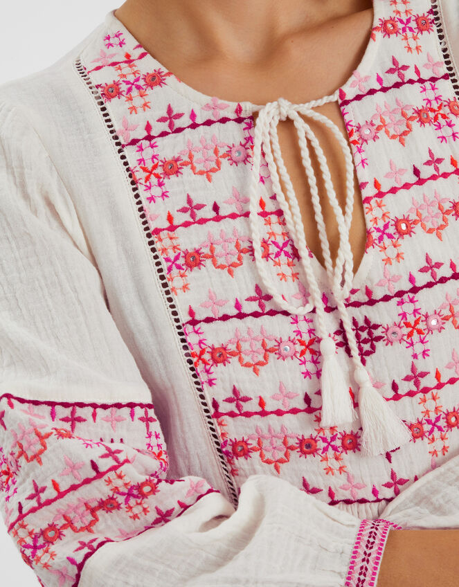 Embroidered Long Sleeve Maxi Dress, Ivory (IVORY), large