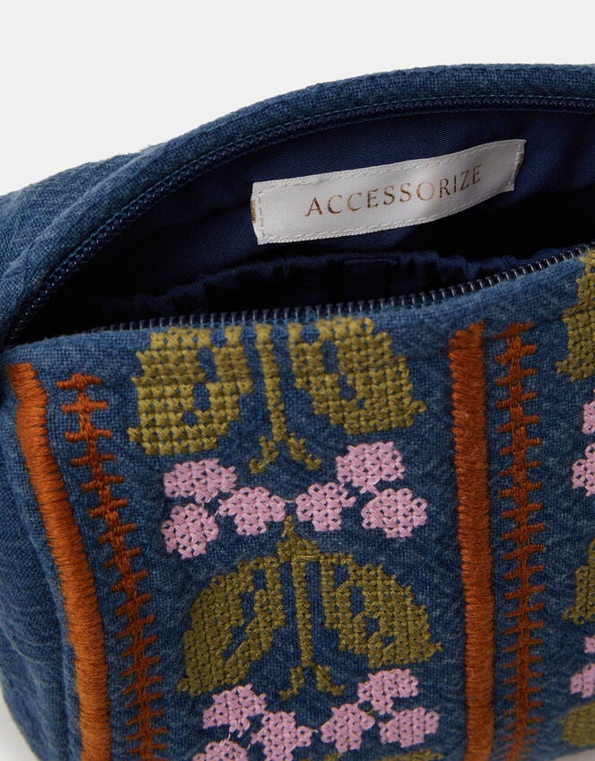 Floral Tapestry Denim Make Up Bag, , large